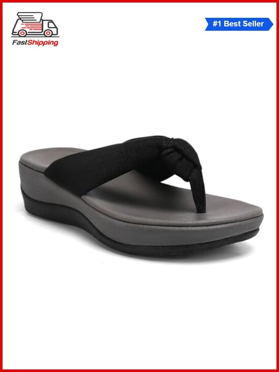 Shoes - Wedge Thong Flip Flops Cushioned EVA Footbed Water Resistant Platform Sandals